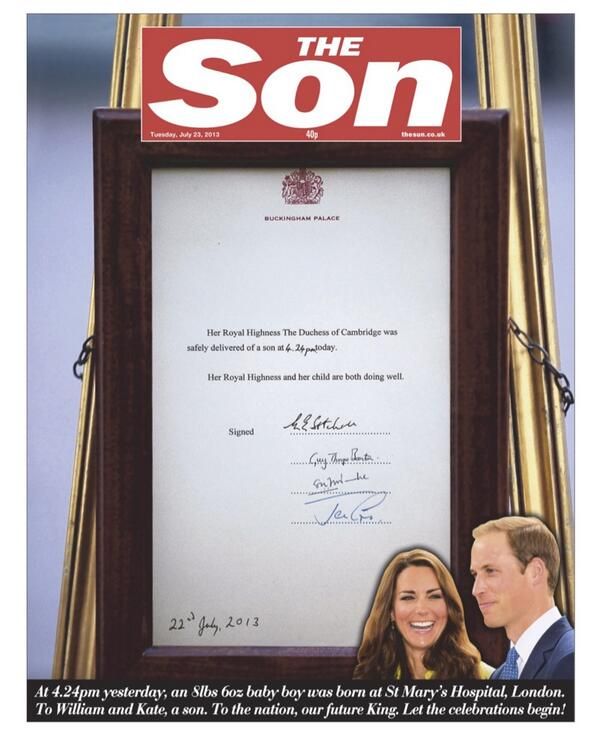 SUn front page royal baby