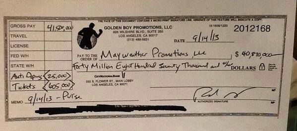 Mayweather cheque