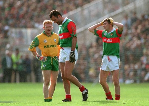 Liam McHale walks from the pitch after being sent off 1996