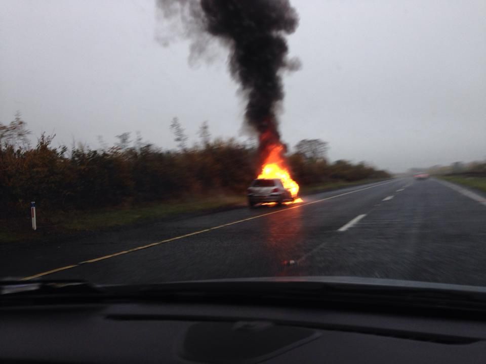 Picture: This car on fire is the reason there may well be delays on the