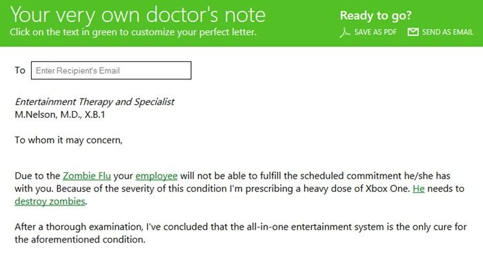 xbox doctor's note