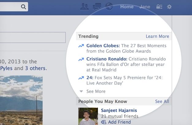 Facebook screen grab trends