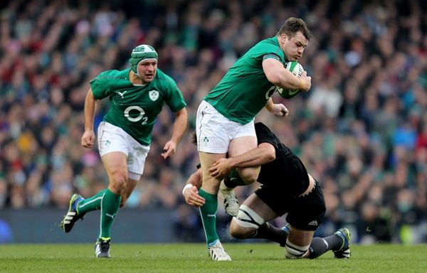 Cian Healy supported by Rory Best as he is tackled by Sam Whitelock 24/11/2013
