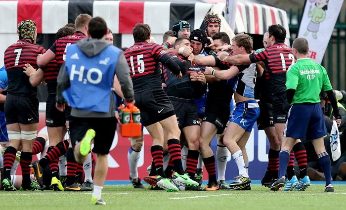 Tempers flare after Saracens third try 18/1/2014