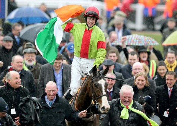 Bryan Cooper onboard Our Conor celebrates winning 15/3/2013