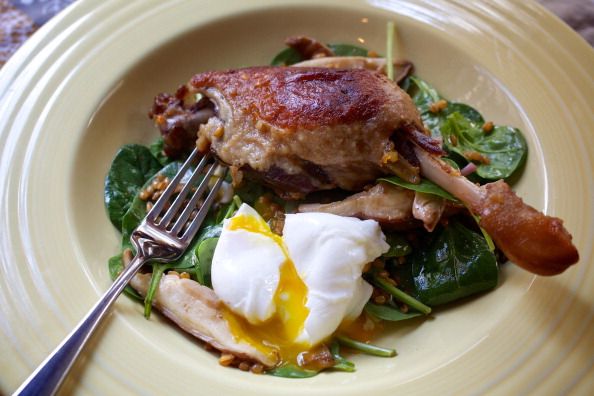 Spinach, Farro and Duck Confit Salad With Poached Egg