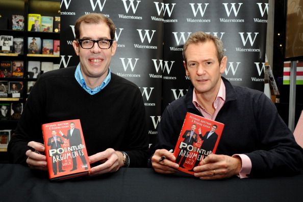 LONDON, ENGLAND - DECEMBER 11:  Alexander Armstrong and Richard Osman meet fans and sign copies of 'The 100 Most Pointless Arguments In The World' at Waterstones Leadenhall on December 11, 2013 in London, England.  (Photo by Anthony Harvey/Getty Images)