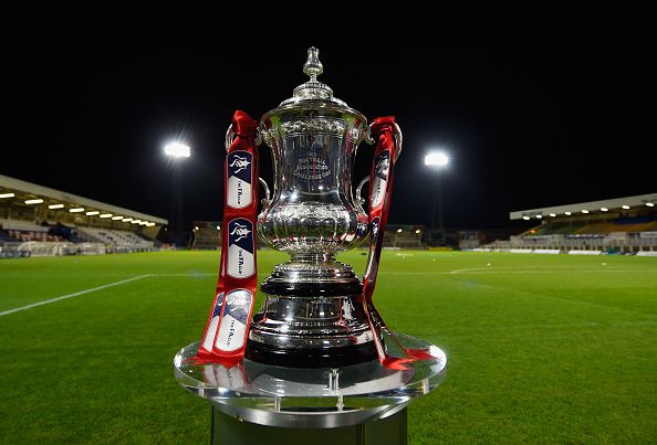 HARTLEPOOL, ENGLAND - DECEMBER 05:  The FA Cup trophy on display ahead of the FA Cup Second Round match between Hartlepool United and Blyth Spartans at Victoria Park on December 5, 2014 in Hartlepool, England.  (Photo by Mike Hewitt/Getty Images)