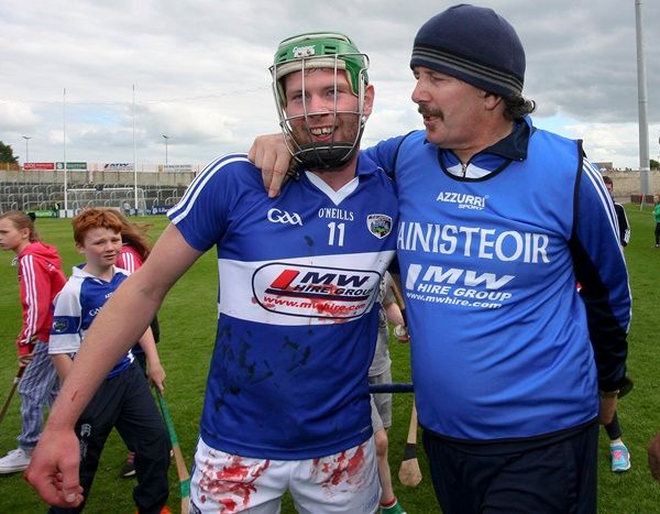 Leinster GAA Hurling Senior Championship Quarter-Final, O'Moore Park, Laois 7/6/2015 Laois vs Offaly Laois manager Seamus Plunkett is congratulated by Zane Keenan at the end of the game Mandatory Credit ©INPHO/Ken Sutton