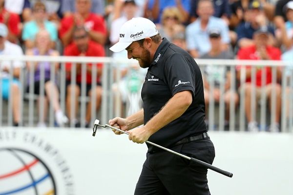 AKRON, OH - AUGUST 09: Shane Lowry of Ireland celebrates after a birdie putt on the 18th green during the final round of the World Golf Championships - Bridgestone Invitational at Firestone Country Club South Course on August 9, 2015 in Akron, Ohio. (Photo by Richard Heathcote/Getty Images)