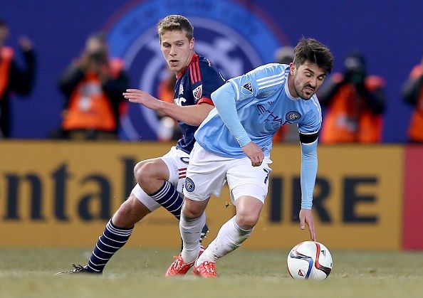 during the inaugural game of the New York City FC at Yankee Stadium on March 15, 2015 in the Bronx borough of New York City.The New York City FC defeated the New England Revolution 2-0.