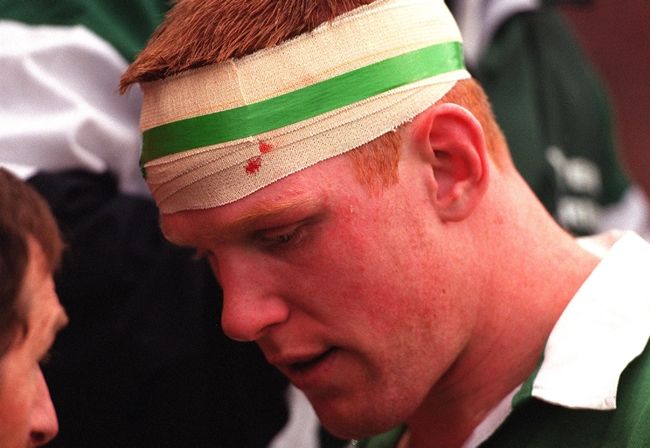 Six Nations Ireland 3/2/2002 A dejected Paul O'Connell after leaving the field through injury on his debut Mandatory Credit ©INPHO/Billy Stickland