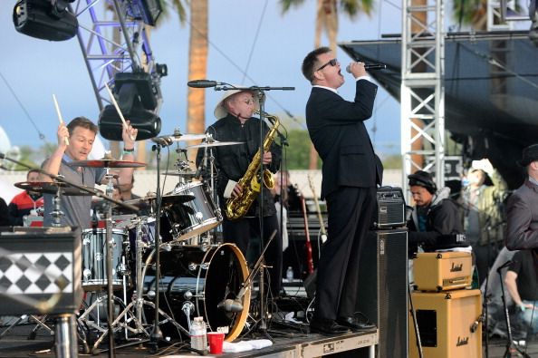 INDIO, CA - APRIL 13: Singer Chas Smash (aka Cathal Smyth) (R) of the band Madness performs during Day 1 of the 2012 Coachella Valley Music & Arts Festival held at the Empire Polo Club on April 13, 2012 in Indio, California. (Photo by Frazer Harrison/Getty Images for Coachella)