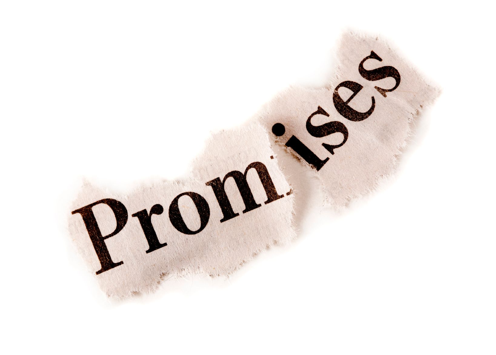 Broken Agreement concept, suitable for many other uses including depression. The word "promise" is torn in two.