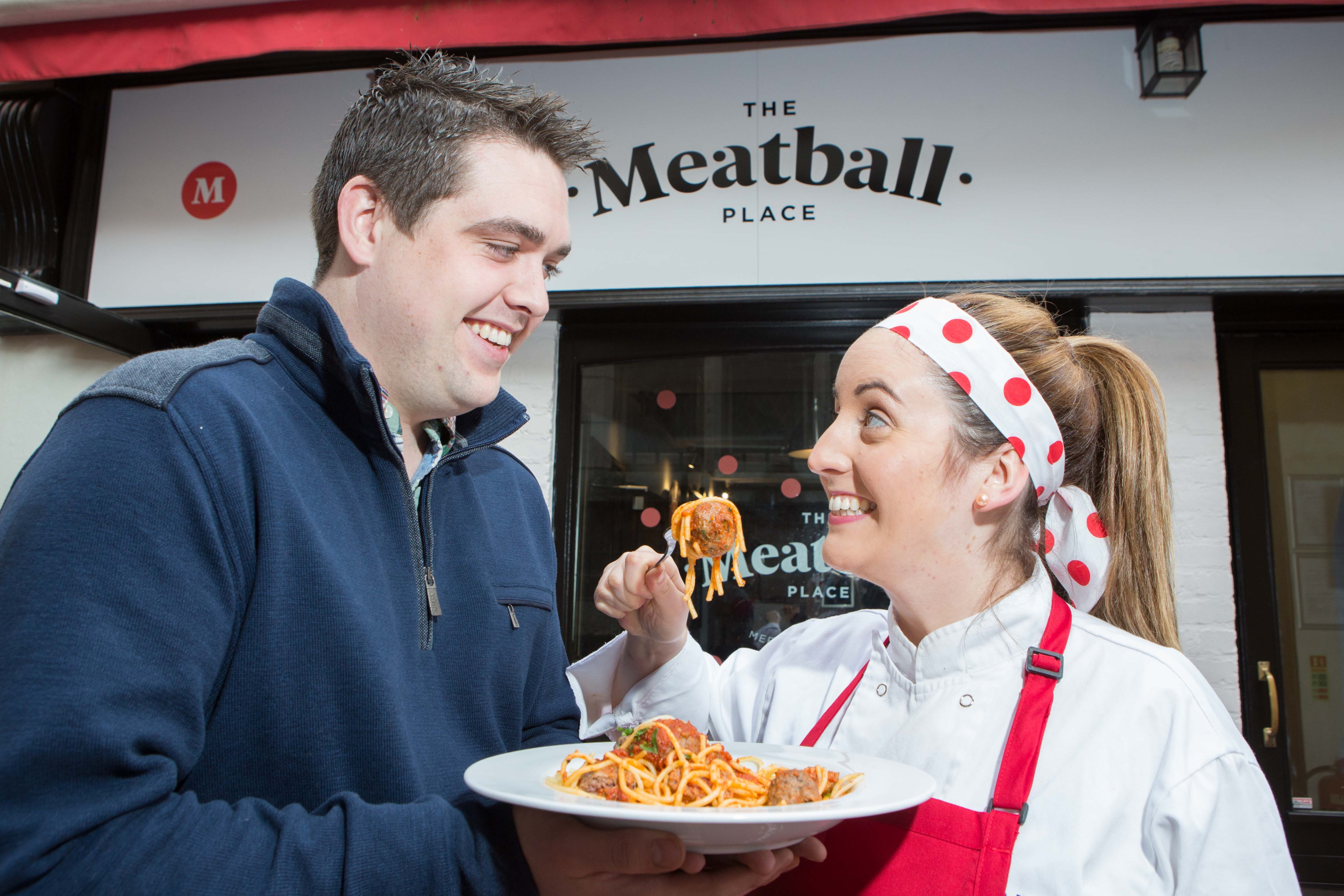 DKANE 17/11/2015 REPRO FREE Ireland’s first meatball restaurant opens its doors in Cork! Pictured at the launch of The Meatball Place are owner Tony Costello and owner and chef, Cork-born Grainne Holland. The dynamic young couple are bringing a completely new dining experience to Cork, with a menu inspired by the humble meatball. The Meatball Place, located on 8-9 Carey's Lane is open seven days a week from 12noon to 10pm daily, with a separate mouth-watering brunch menu available from 11am to 4pm on Saturday and Sunday.Check out what tasty treats are in store for you via the online menu at www.themeatballplace.ie or visit Facebook/TheMeatballPlace and Twitter/@MeatballPlace for special offers and news. Pic Darragh Kane.