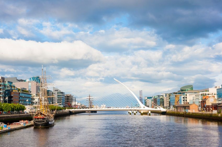 Samuel Beckett Bridge over Liffey river in Dublin