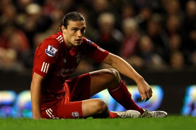 LIVERPOOL, ENGLAND - MAY 01: Andy Carroll of Liverpool reacts to a missed chance during the Barclays Premier League match between Liverpool and Fulham at Anfield on May 1, 2012 in Liverpool, England. (Photo by Clive Brunskill/Getty Images)