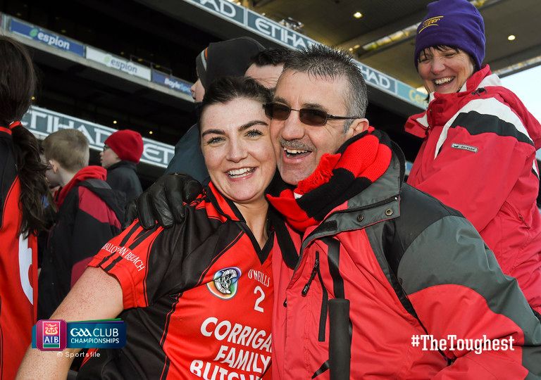 1 March 2015; The victorious Oulart-The Ballagh corner back Ciara Storey with her dad, former Wexford All Star, Martin. AIB All Ireland Senior Club Camogie Final, Mullagh v Oulart-The Ballagh. Croke Park, Dublin. Picture credit: Ray McManus / SPORTSFILE
