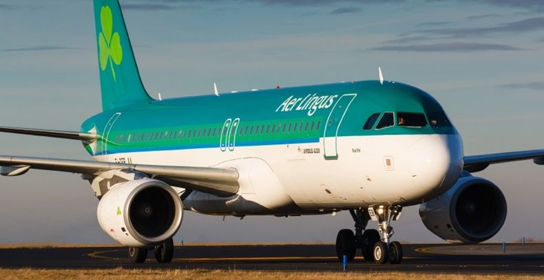 PRAGUE, CZECH REPUBLIC - JANUARY 07: A320 Aer Lingus taxis to terminal at PRG Airport on January 07, 2014. Aer Lingus is the national flag carrier of Ireland. It operates a fleet of only Airbus aircraft.