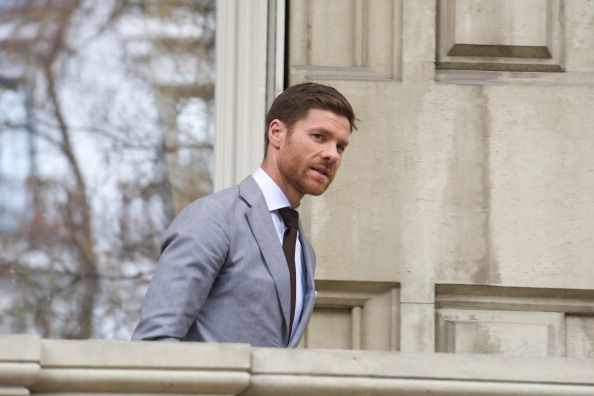 MADRID, SPAIN - APRIL 03: Real Madrid player Xavi Alonso presents the new Emidio Tucci collection at Casa de America on on April 3, 2014 in Madrid, Spain. (Photo by Carlos Alvarez/Getty Images)