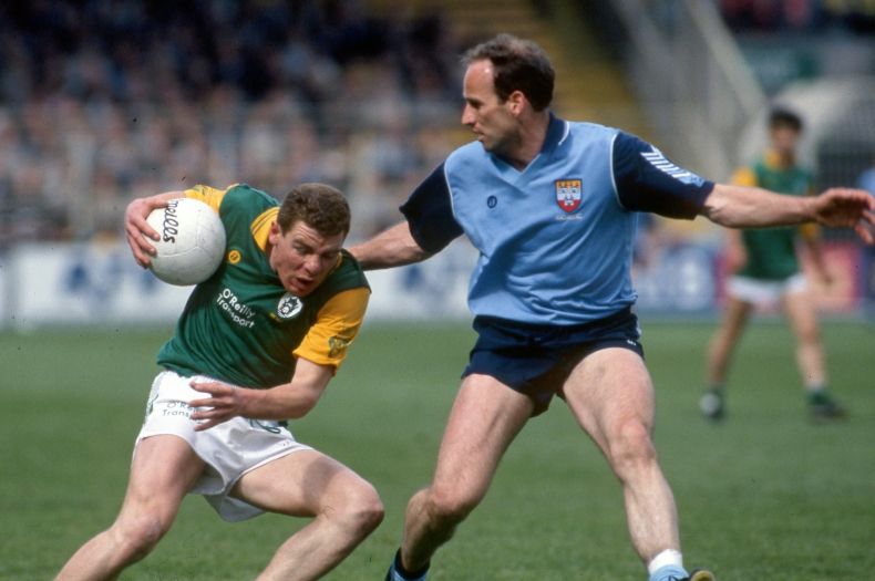 All Ireland Leinster Senior Football Championship Semi-Final 1991 Dublin vs Meath Meath's Tommy Dowd with Tommy Carr of Dublin Mandatory Credit ©INPHO