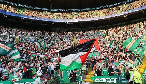 during the UEFA Champions League Play-off First leg match between Celtic and Hapoel Beer-Sheva at Celtic Park on August 17, 2016 in Glasgow, Scotland.