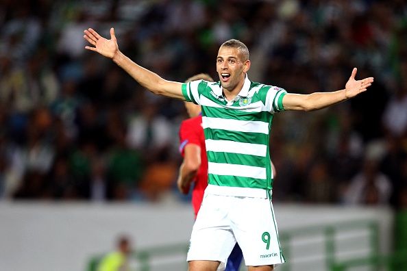 LISBON, PORTUGAL - AUGUST 18: Sporting's forward Islam Slimani reacts during the match between Sporting CP and CSKA Moscow for UEFA Champions League: Qualifying Round Play Off First Leg on August 18, 2015 in Lisbon, Portugal. (Photo by Carlos Rodrigues/Getty Images)