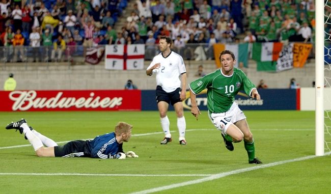 World Cup 2002 5/6/2002 Republic of Ireland vs Germany Robbie Keane scores Mandatory Credit©INPHO/Andrew Paton