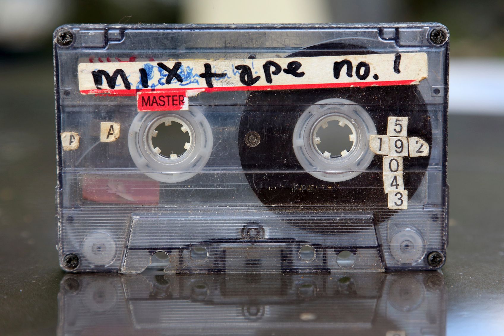 Audio cassette close up.