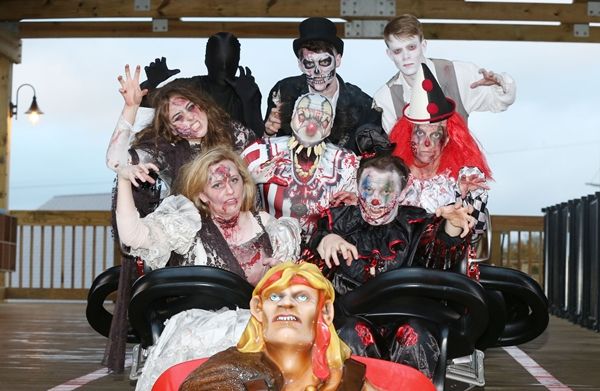 22/10/2015 NO REPRO FEE Terrifying monsters pictured on Tayto Park's Cu Chulainn Coaster as they launch the Tayto Park Halloween Experience with a host of ghoulish friends today. Opening for the mid term break on Saturday, 24th October Tayto Park will host a real fright fest for Halloween! For younger visitors and families, in the daytime there will be a kids House of Horrors, Halloween character face painting, arts and crafts and creepy live shows every day (11am Ð 4pm Saturday, 24th October - Sunday, 1st November). The 'Tayto Park After Dark Experience' will invite visitors to confront the darkness and ride the terrifying Cu Chulainn Coaster in the dead of the night. From 6pm Ð 9pm (Tuesday, 27th October to Friday 30th October) visitors can ride rollercoaster, the Air Race, watch a ghoulish movie in the 5D cinema and experience the gruesome House of Horrors. For more information and opening times log on to www.taytopark.ie/events/halloween Photograph: Leon Farrell / Photocall Ireland