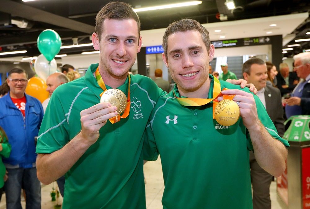 Team Ireland Paralympics Homecoming, Dublin Airport 21/9/2016 Gold medailsts Michael McKillop and Jason Smyth Mandatory Credit ©INPHO/James Crombie