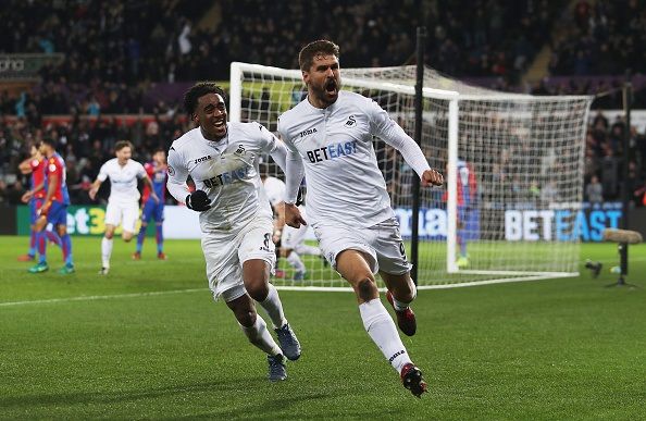 during the Premier League match between Swansea City and Crystal Palace at Liberty Stadium on November 26, 2016 in Swansea, Wales.