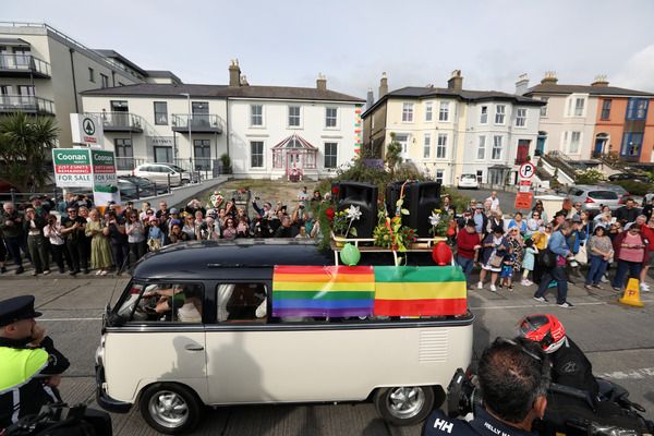 Crowds gather outside Sinéad O'Connor's former home in Bray