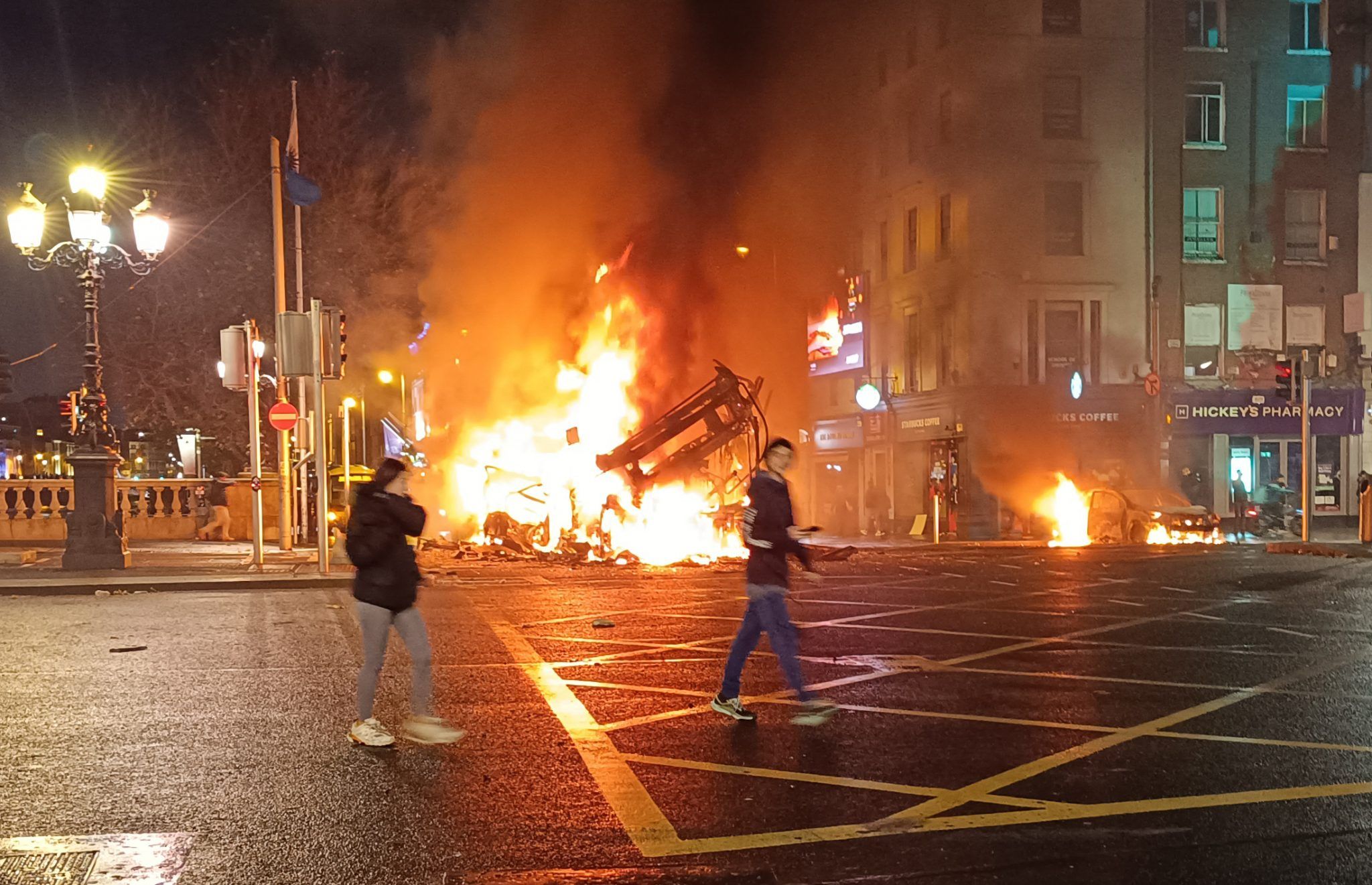 Dublin Bus set alight during riots